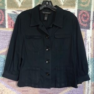 Dark Blue Button Front Cropped Blazer